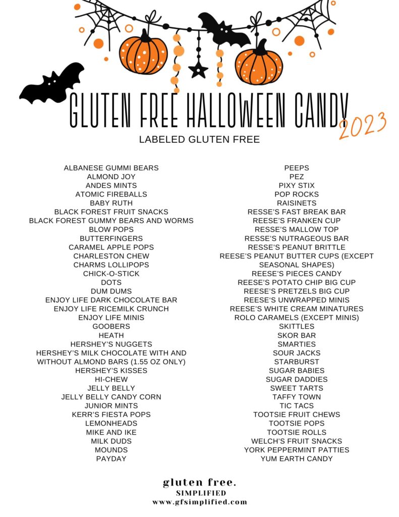 Gluten free halloween candy list labeled gluten free